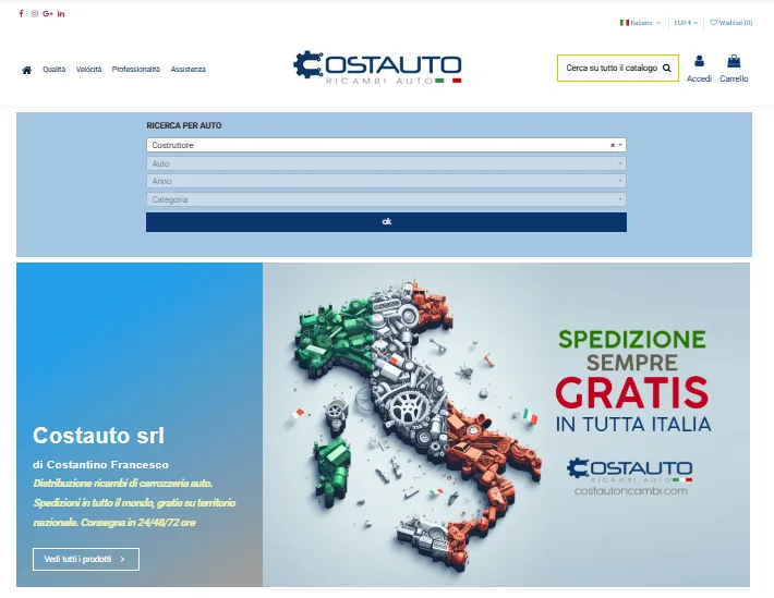 Costautoricambi.com ecommerce PrestaShop 180.000 prodotti ricambi auto ottimizzato SEO