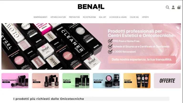 Screenshot sito Benail.it ecommerce professionale sviluppato da SeoMask