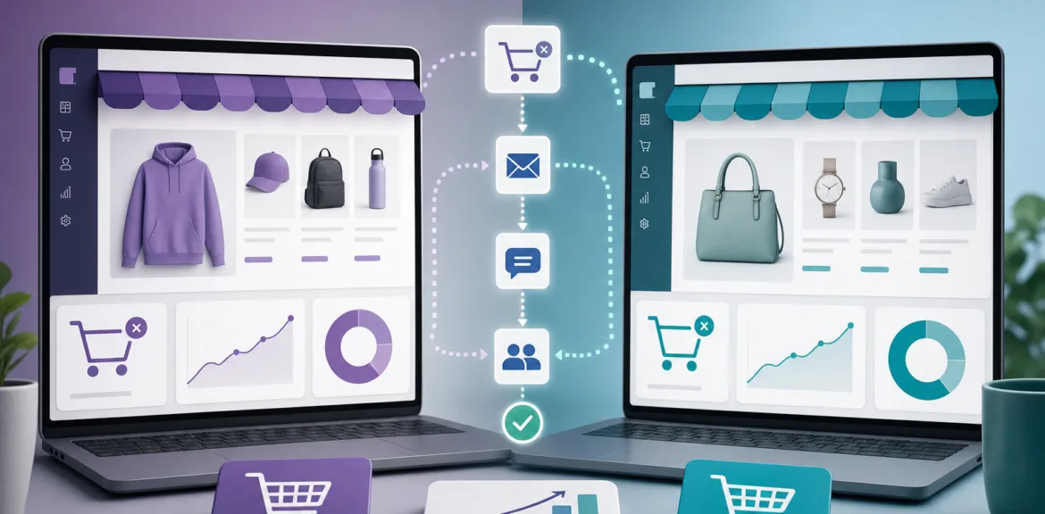 Confronto recupero carrelli abbandonati WooCommerce e PrestaShop con automazioni ecommerce